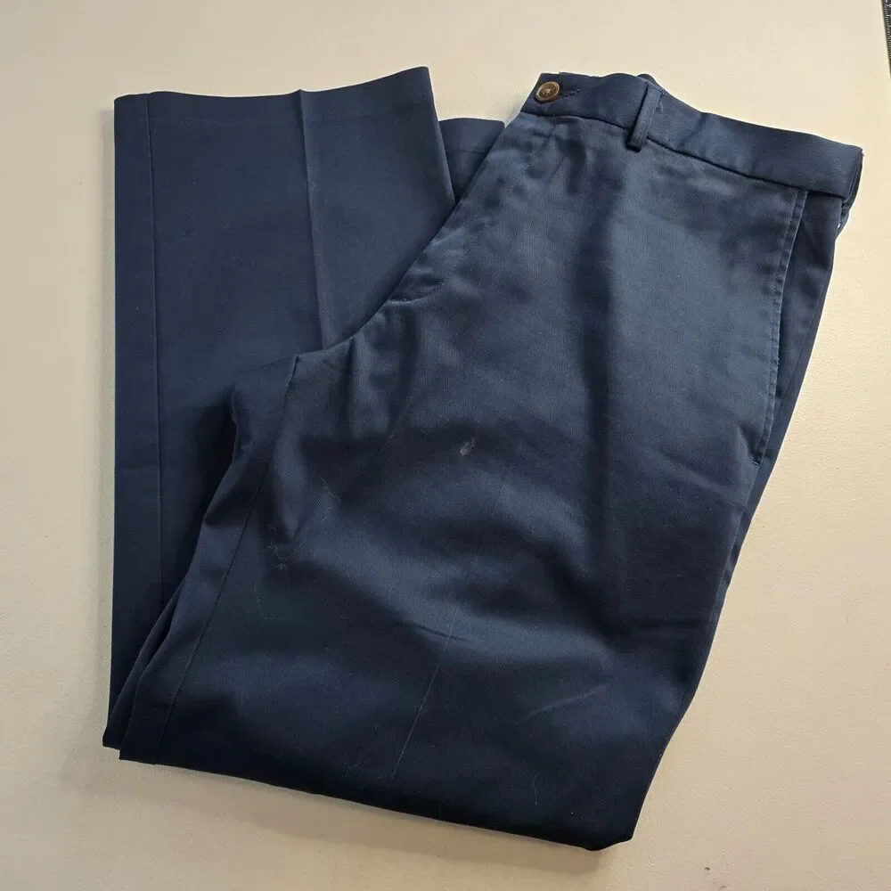 Haggar Kahki Pants Men's 38 x 29 Dark Blue Classic Fit Premium No Iron